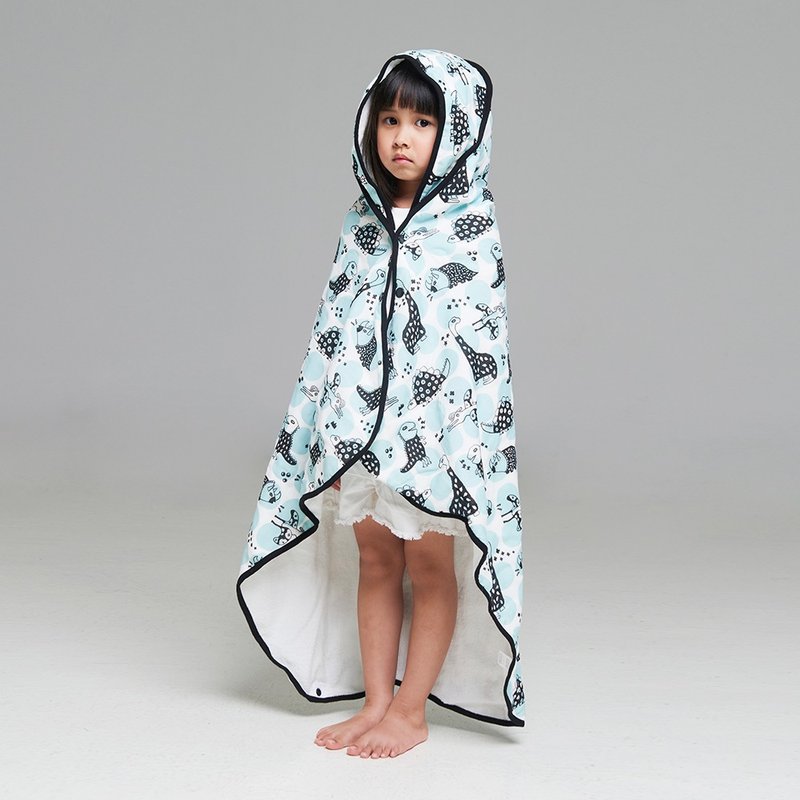 OGG x Nizio 宝宝成长型浴巾 | 水湖蓝摇滚恐龙(新生儿浴巾) - 满月礼盒 - 棉．麻 蓝色