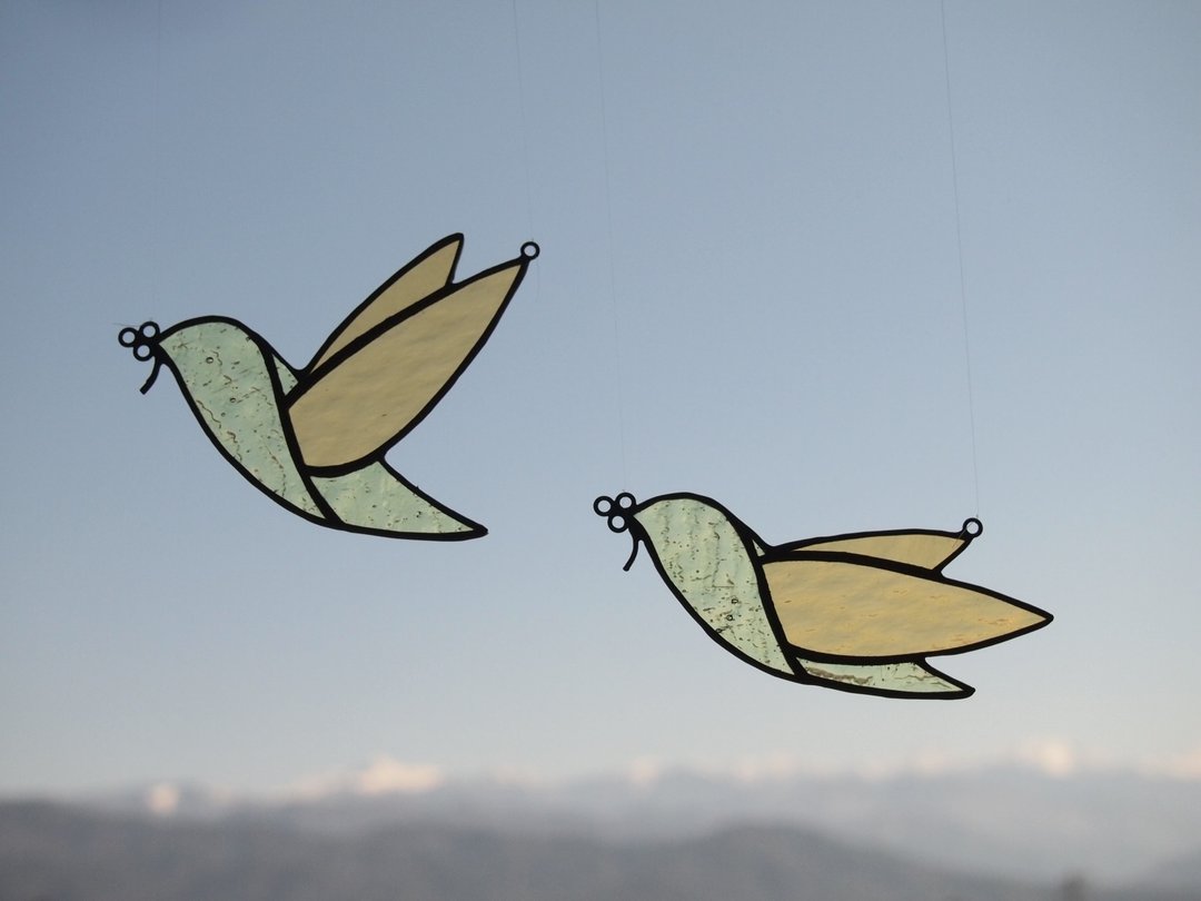 [Bird: Light yellow] San catcher, stained glass - 墙贴/壁贴 - 玻璃 黄色