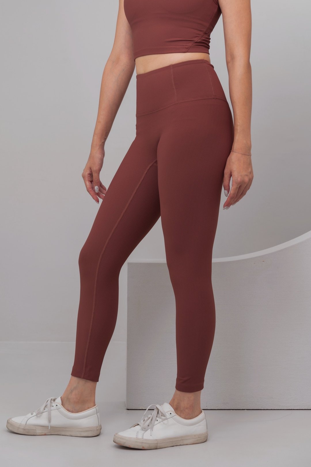 压纹运动Legging紧身裤-砖红 - 女装瑜珈服 - 聚酯纤维 红色