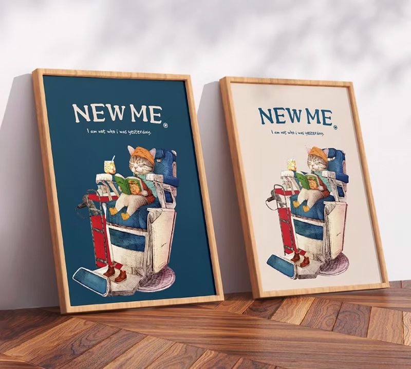 NEW ME 正在理发的猫咪 / 原创海报 / A4 或 A3 尺寸 - 海报/装饰画/版画 - 塑料 白色
