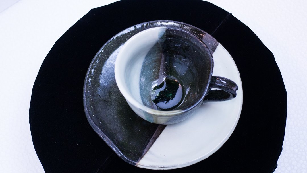 Deep Green Shinryoku series Coffee Cup&Dish - 茶具/茶杯 - 陶 黑色