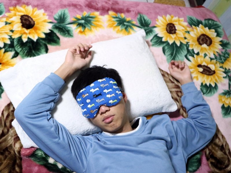 悠闲的猫 ~ 红豆温敷眼罩  睡眠眼罩 mask 可替换 调长短 - 眼罩 - 棉．麻 蓝色