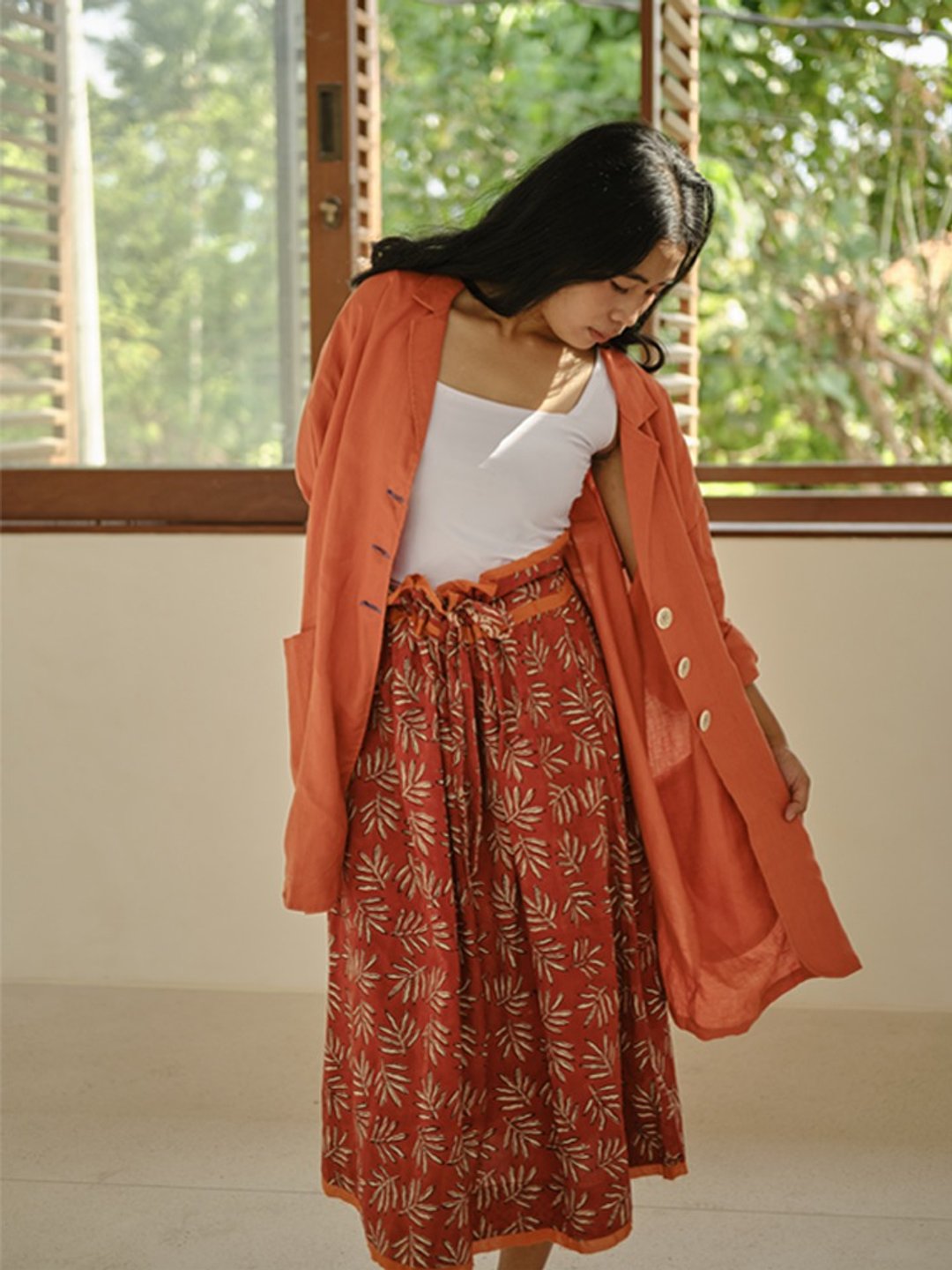 Amantea Skirt in Terracotta - 裙子 - 棉 橘色