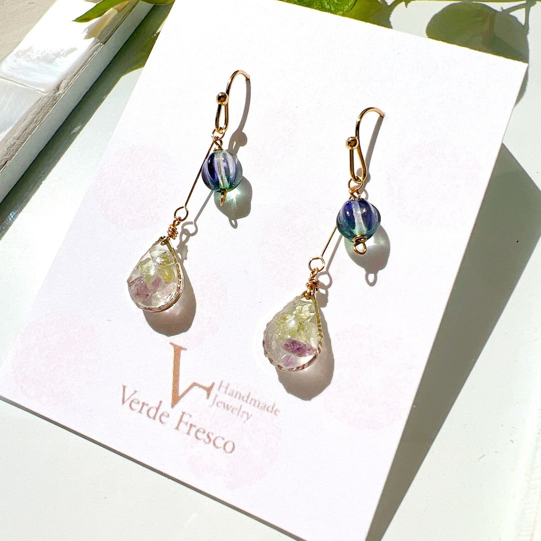 Natural stone peridot and amethyst/Czech glass piercing/ Clip-On Hypoallergenic surgical stainless Stainless Steel 0054 - 耳环/耳夹 - 半宝石 紫色