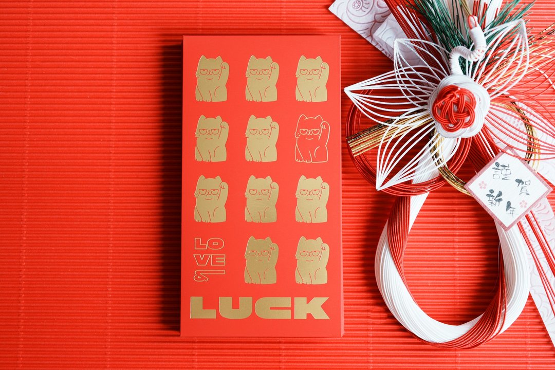 LOVE & LUCK 烫金招财猫利是封 - 红包/春联 - 纸 红色