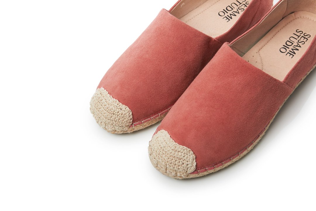 Summer Time! Espadrilles- 是夏天！真皮草编女鞋-珊瑚红 - 女款休闲鞋 - 真皮 粉红色