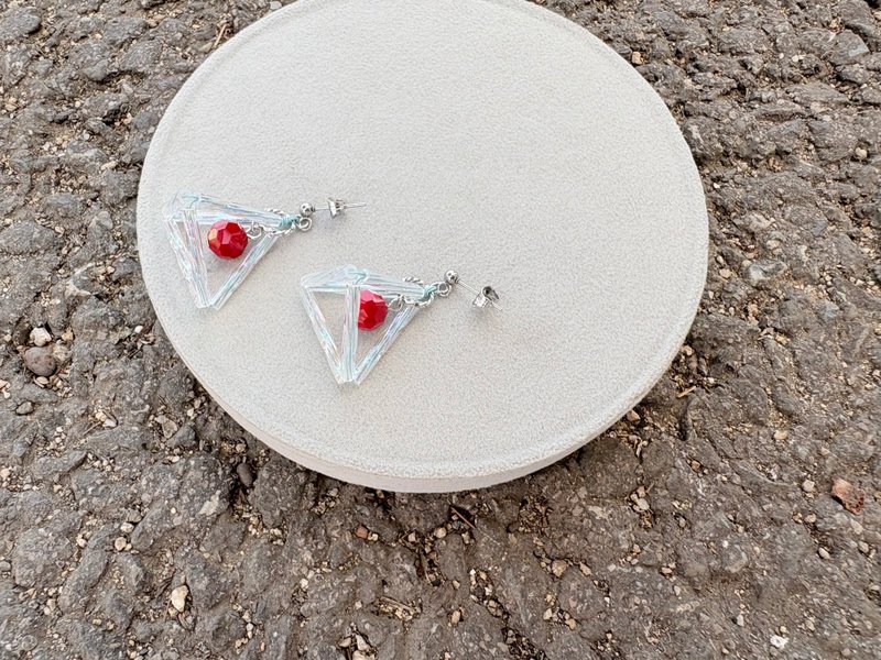 三角圆珠耳环 - 耳环/耳夹 - 玻璃 蓝色