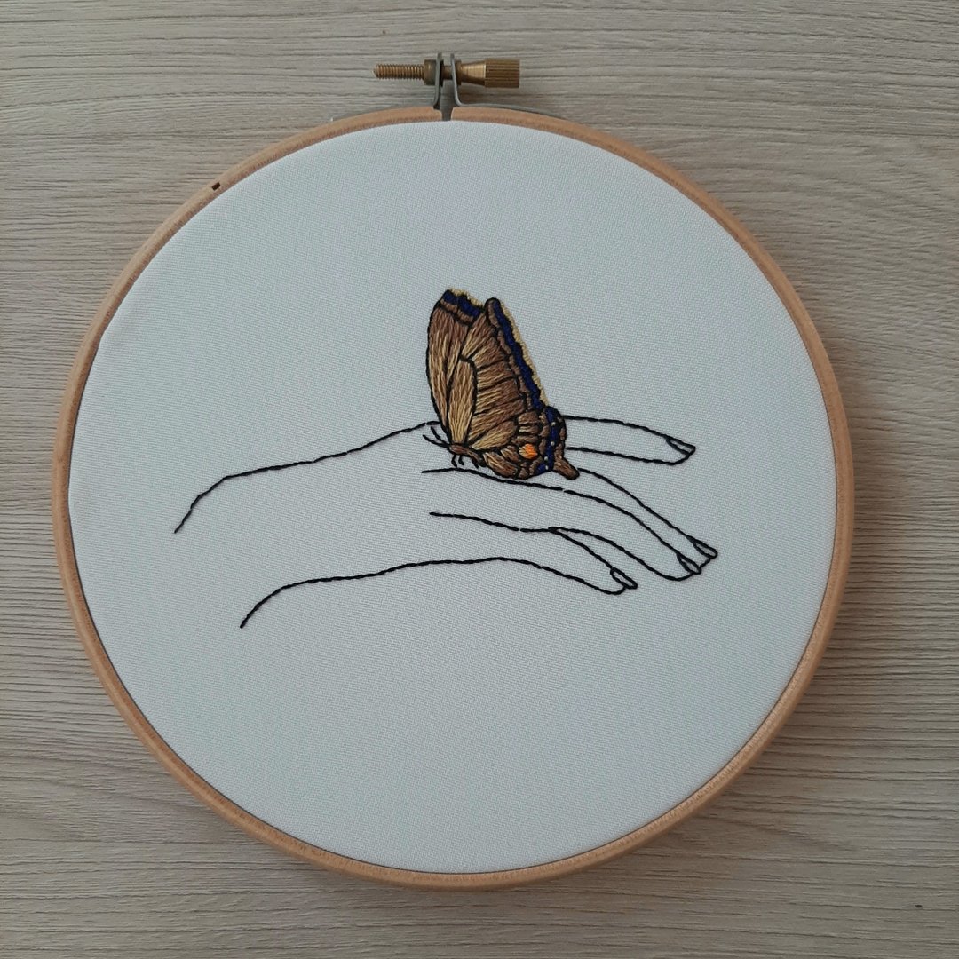 刺繡 蝴蝶 hand embroidery DIY, Butterfly pattern pdf - 编织/刺绣/羊毛毡/裁缝 - 绣线 咖啡色