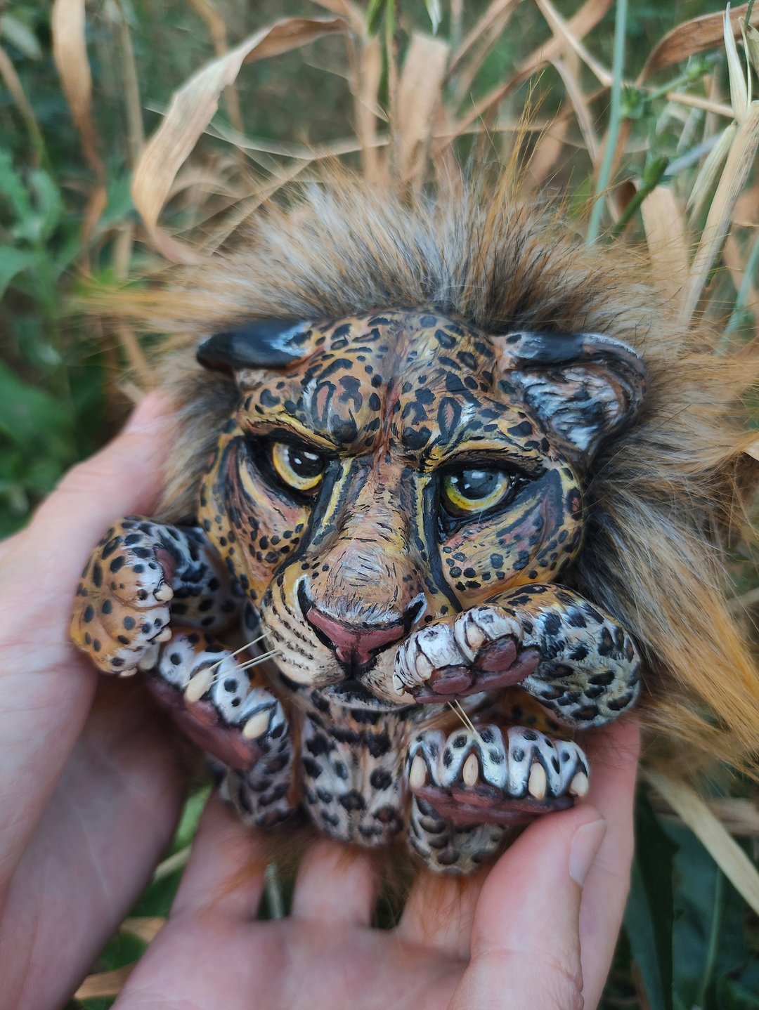 Leopard Art Doll, Handmade Sculpture, Collectible Animal Figurine - 玩偶/公仔 - 粘土 橘色