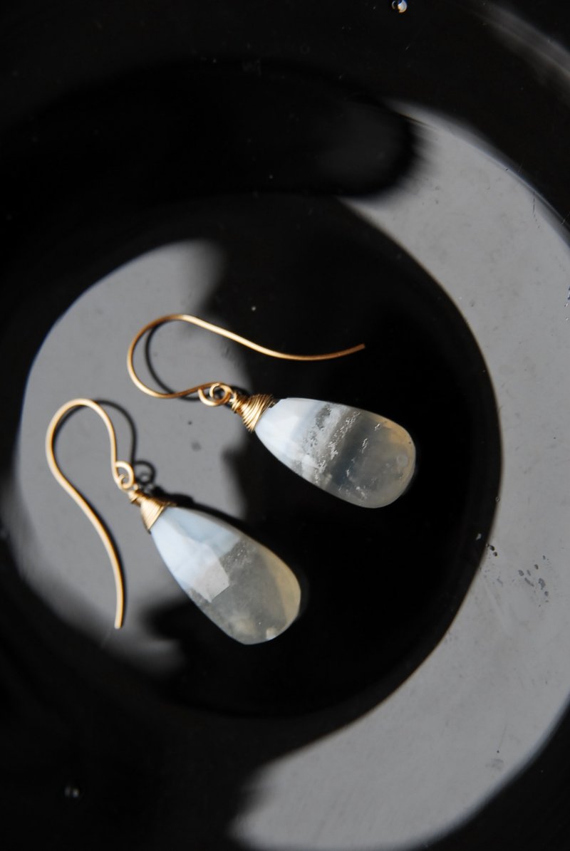 大型蓝色蛋白石耳环A 14KGF - 耳环/耳夹 - 半宝石 蓝色