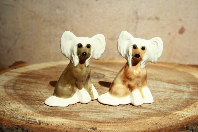 Chinese crested dog figurine ceramics handmade, statuette porcelain - 摆饰 - 陶 