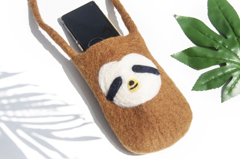 天然羊毛毡斜背包 侧背包动物羊毛毡iphone手机套 毛孩子-树懒包 - 侧背包/斜挎包 - 羊毛 咖啡色