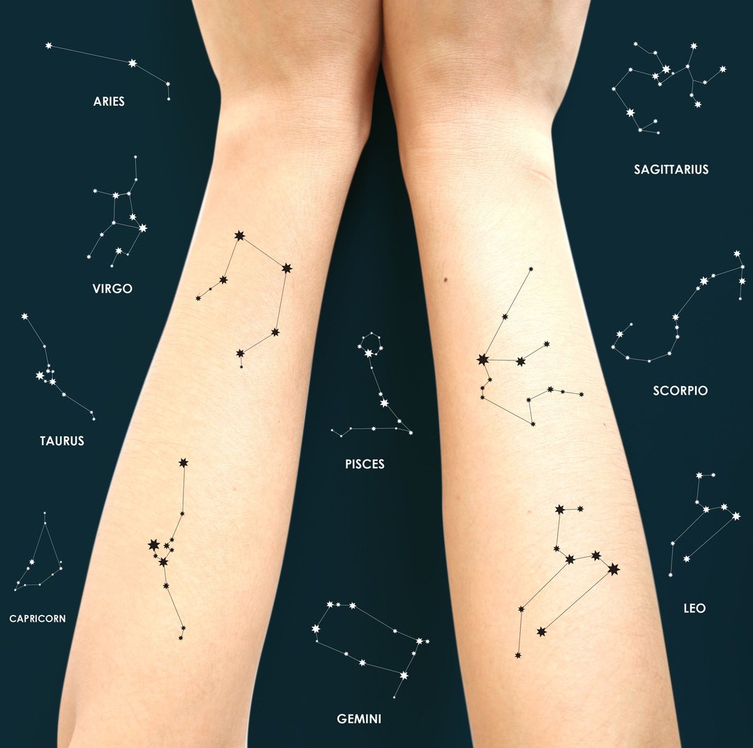 Temporary Tattoos. Zodiac Tattoo Stickers. (5 pieces) - 纹身贴 - 防水材质 黑色