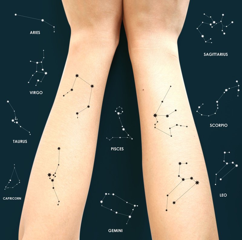 Temporary Tattoos. Zodiac Tattoo Stickers. (5 pieces) - 纹身贴 - 防水材质 黑色