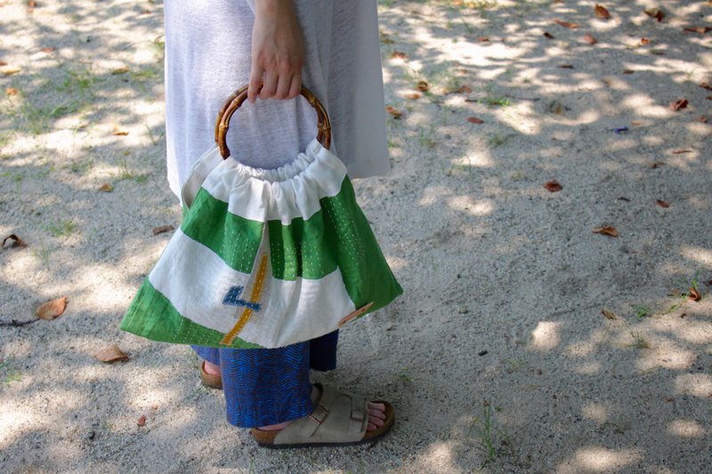 Tote bag Collage　 Black watch - 手提包/手提袋 - 棉．麻 绿色