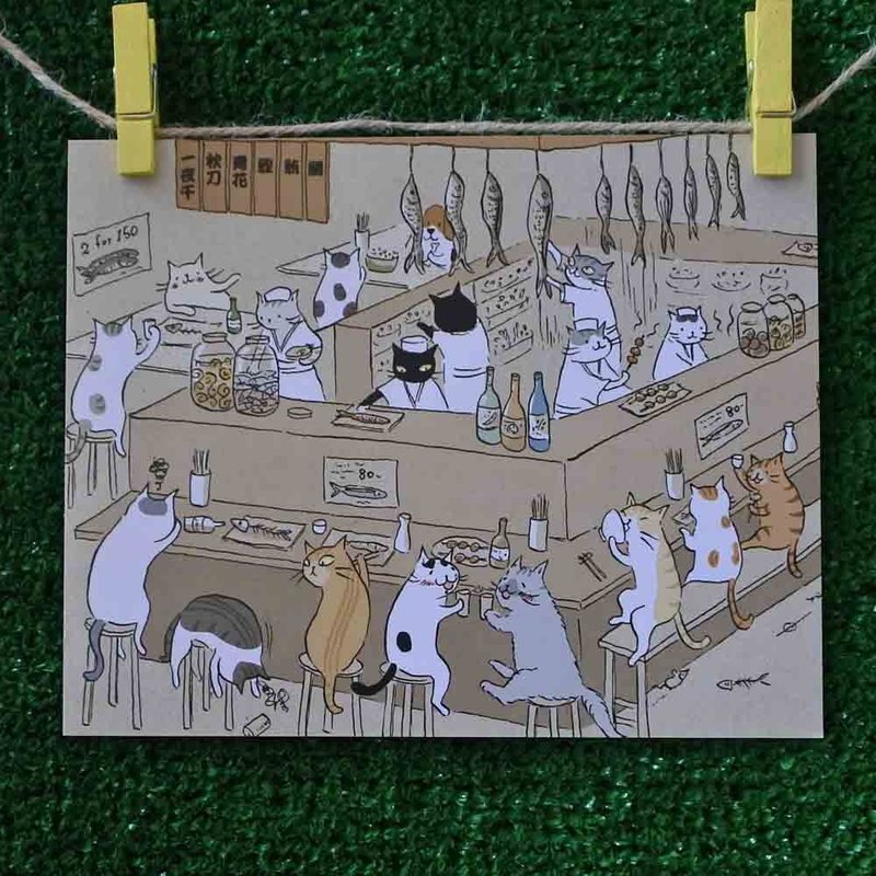 3猫小铺猫咪插画明信片(画家:猫小姐) – 野猫食堂 - 卡片/明信片 - 纸 