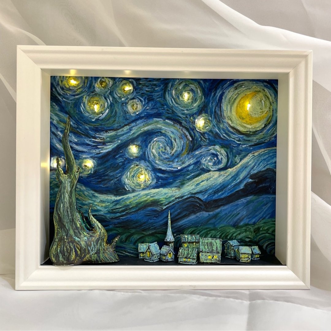 【立体名画系列】星光点点_梵谷星夜立体 | 夜灯 | 挂画 - 海报/装饰画/版画 - 其他材质 