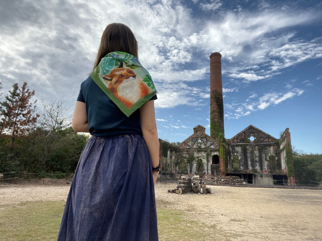 小彤画集 - 森林里的狐狸 - 90cm 大方巾 丝巾 - 丝巾 - 丝．绢 绿色