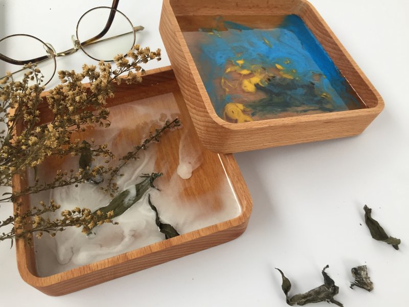 【靖蓝海・木制トレイ小碟・小盘子】15cm x 15cm - 收纳用品 - 木头 蓝色