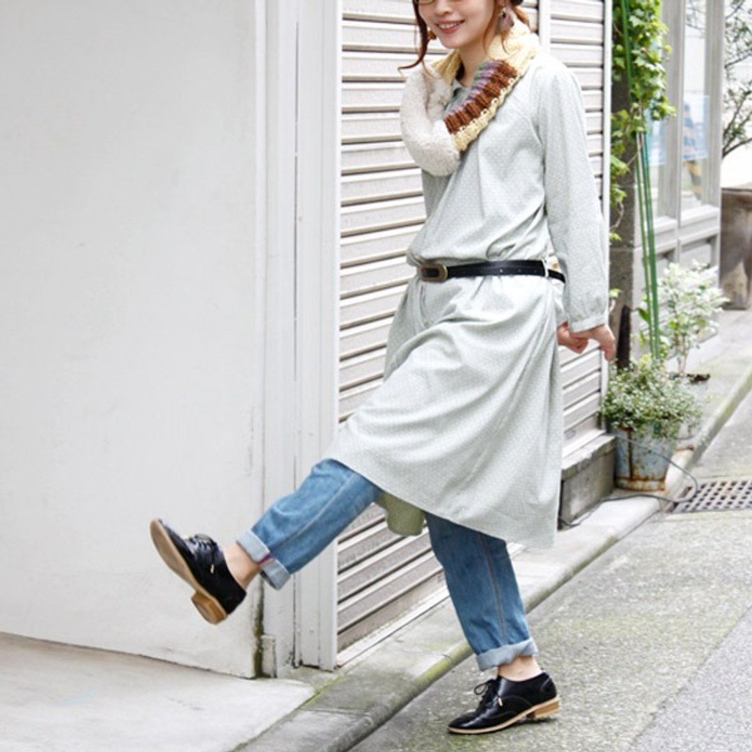☆ Palette ☆ 彡 Palette Cross Pattern Shirt One Piece - 女装衬衫 - 棉．麻 橘色
