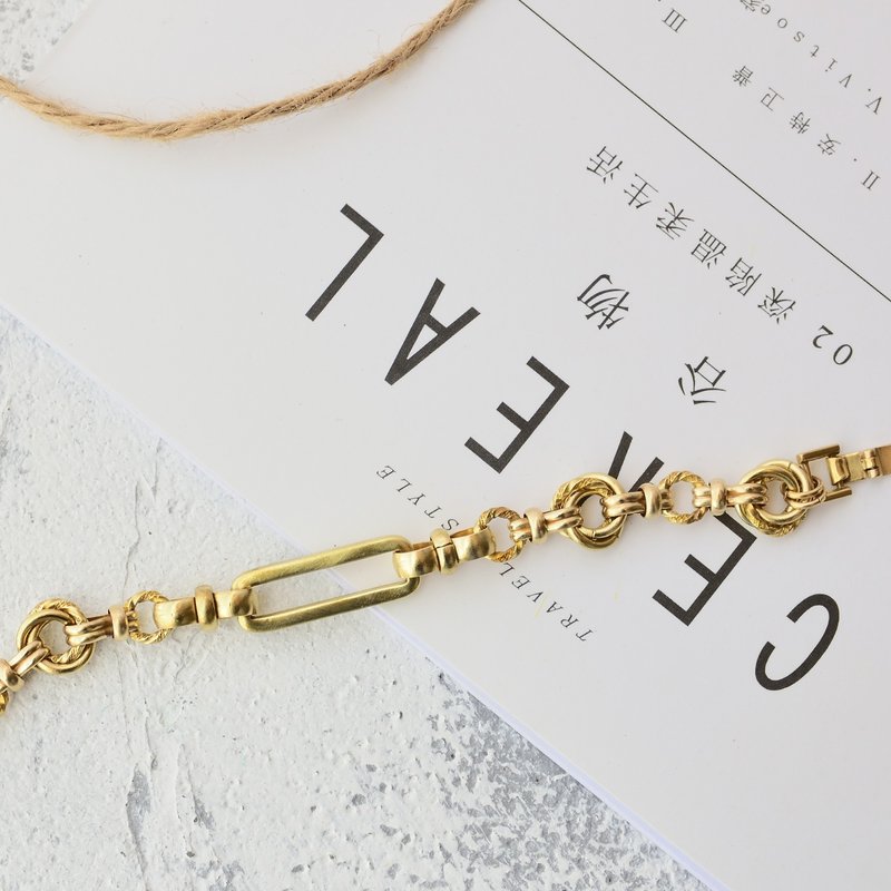 复古手工黄铜手链 方寸 - 手链/手环 - 其他金属 金色