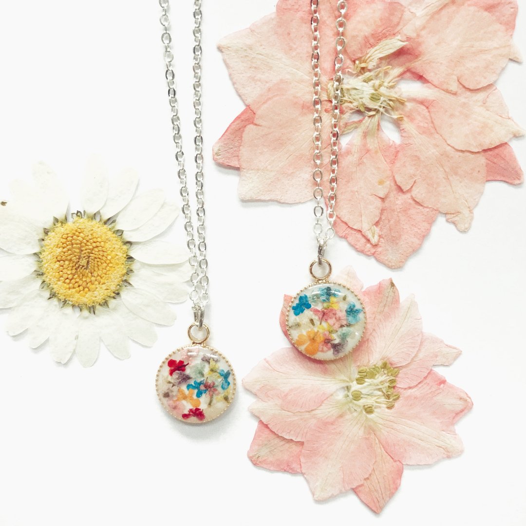 Mini Flower Necklace, 14k Gold Plated Flower Necklace - 项链 - 植物．花 白色
