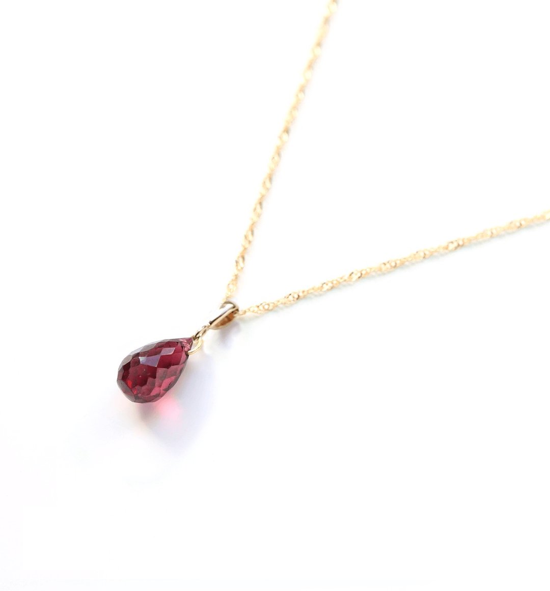 January Birthstone K10 Rhodolite Garnet (Briolette Cut) Necklace Charm ~BOURGEON~ (You can purchase a chain set) - 项链 - 宝石 红色