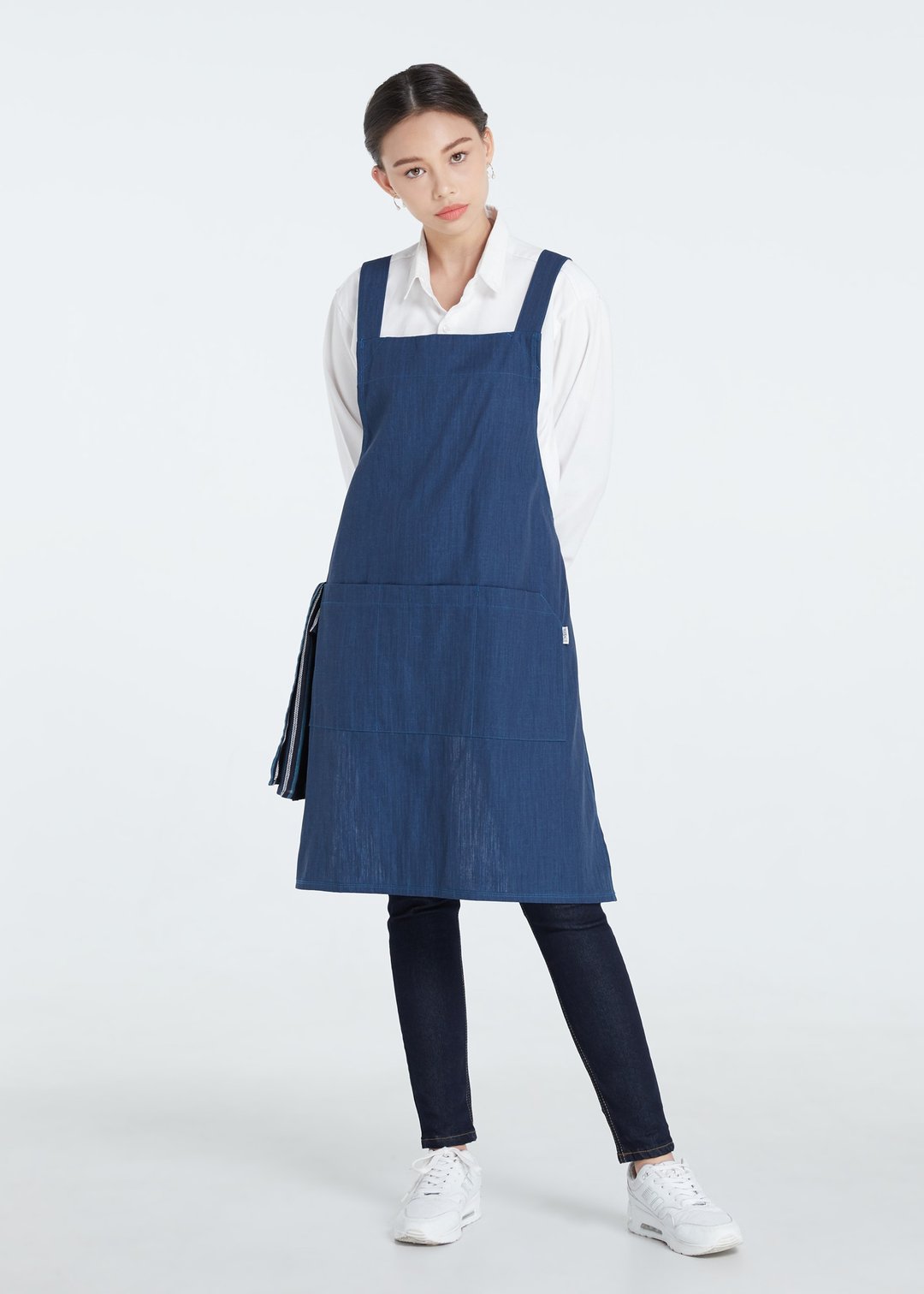 工作服、交叉背围裙（深蓝、深蓝）工作服、制服 - 围裙 - 棉．麻 蓝色