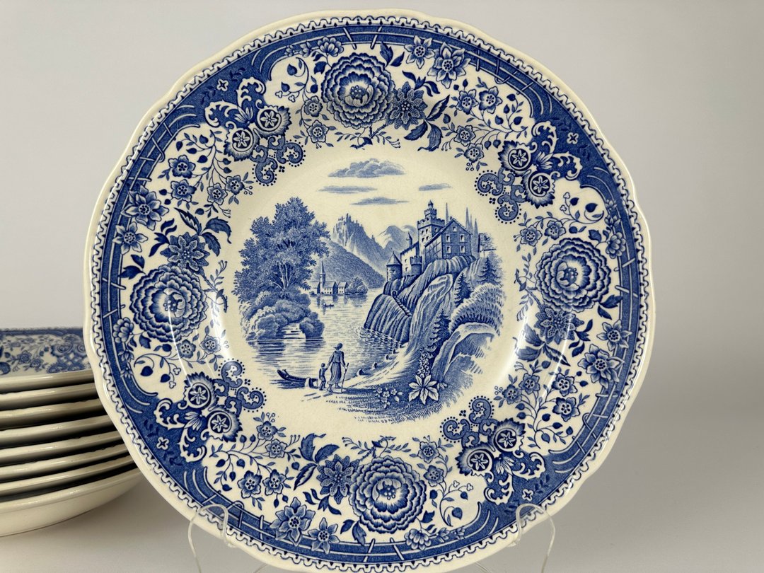 Villeroy & Boch Burgenland 蓝色深汤晚餐碗来自德国 9 件复古 - 碗 - 瓷 蓝色