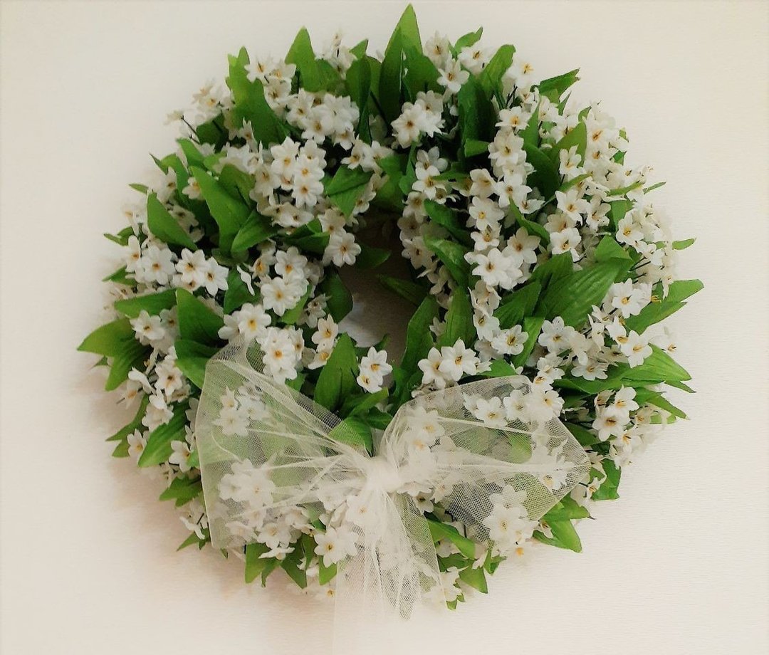 Faux Flowers Wreath, Spring / Summer Wreath, Floral Wedding wall décor - 墙贴/壁贴 - 其他材质 白色