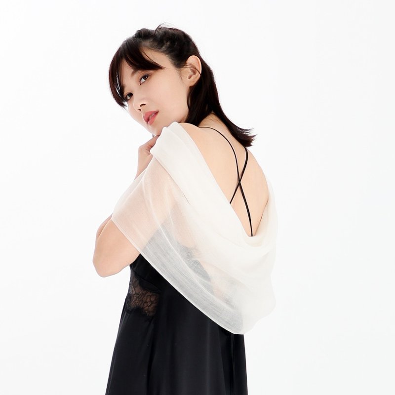 云暮白 | 轻盈星幕戒指绒 喀什米尔围巾 - 丝巾 - 羊毛 白色