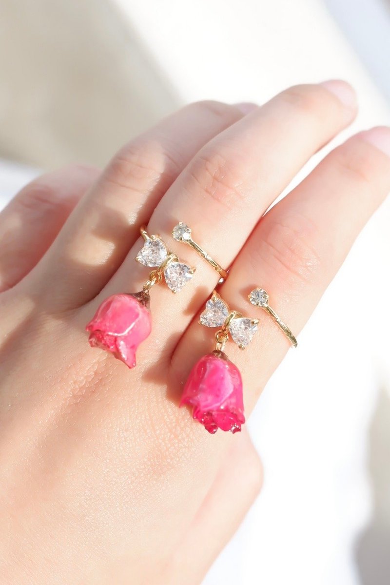 可选颜色　真玫瑰干花戒指 - 戒指 - 树脂 多色