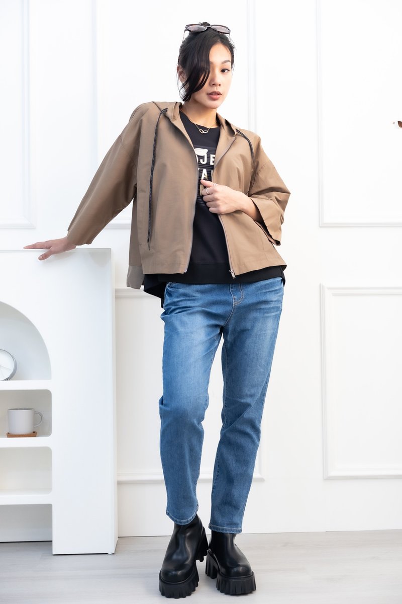 箭头图织带七分袖外套 咖啡色 - 女装西装外套/风衣 - 其他材质 咖啡色