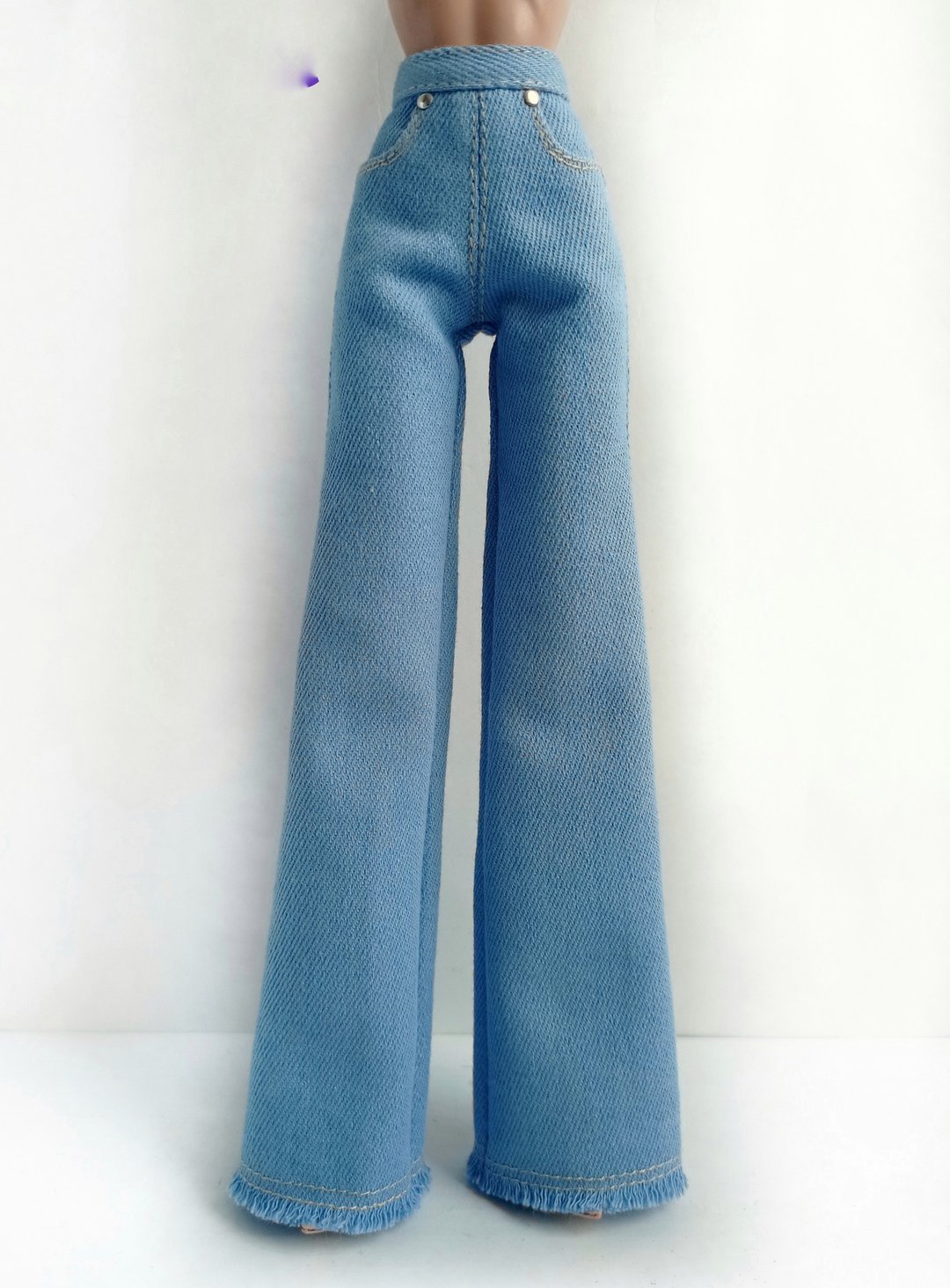 La-la-lamb Blue flared denim trousers for Fashion Royalty FR2 12inch doll - 玩偶/公仔 - 棉 蓝色