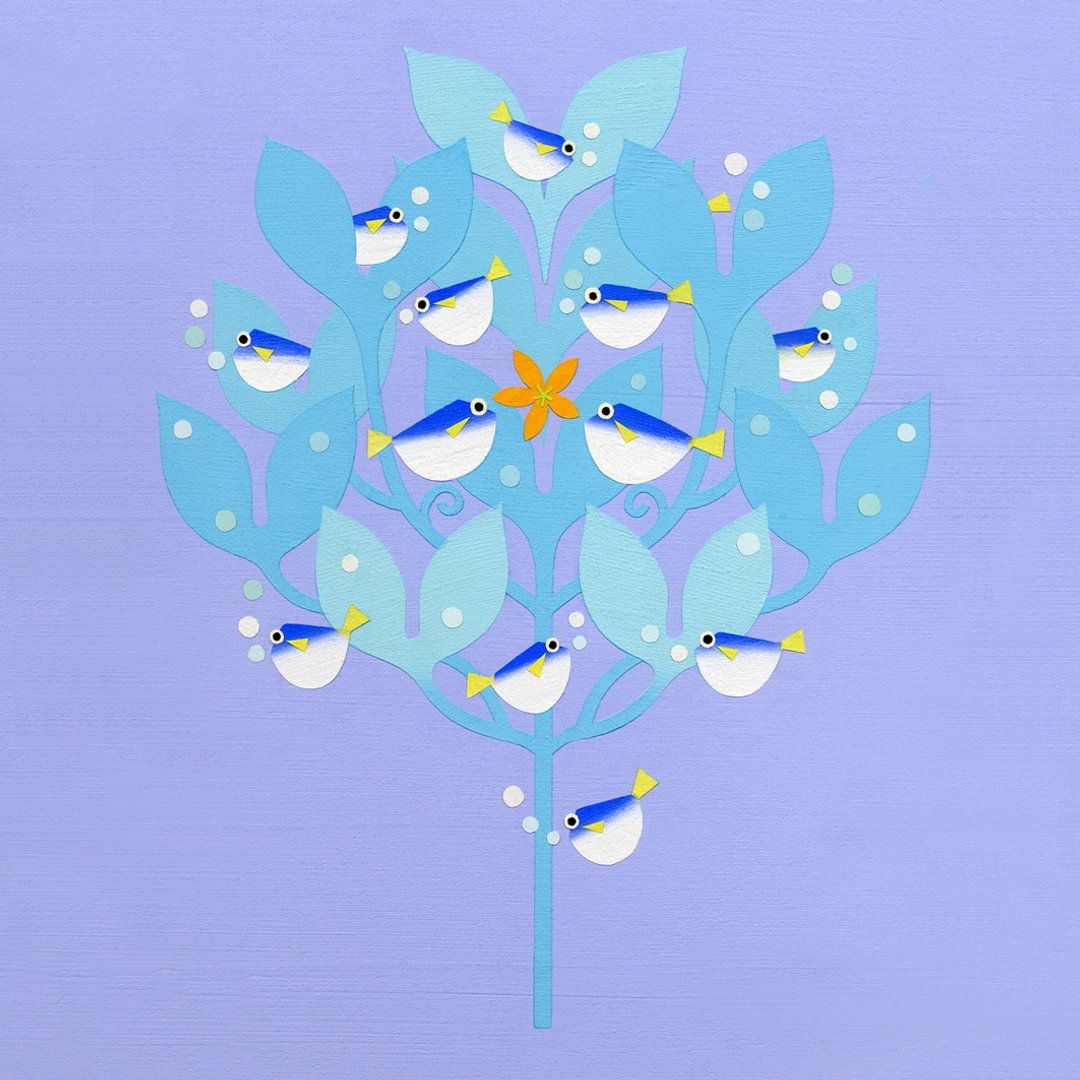 Sweet Home Globefish minoru furuse Illustration japan Illustration original stencil handmade - 海报/装饰画/版画 - 纸 蓝色