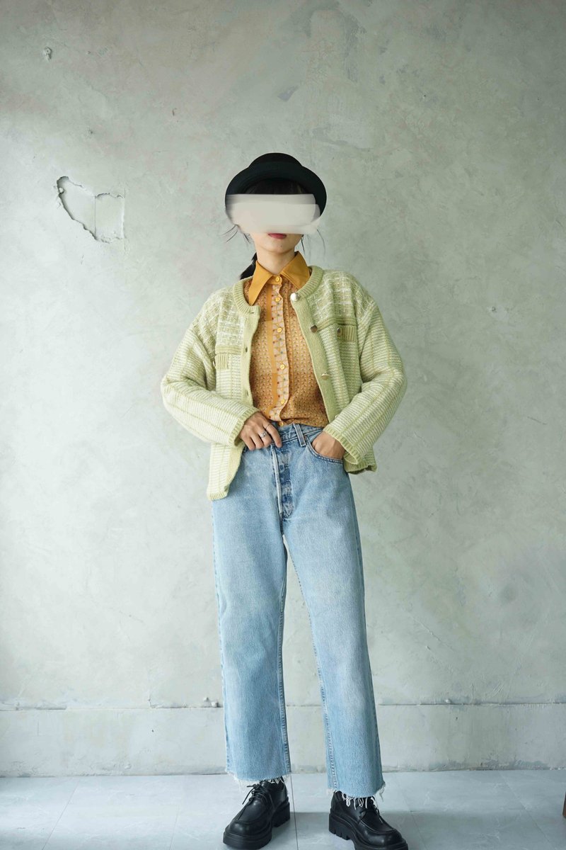 寻宝古着-嫩芽绿色缇花亲肤针织外套 - 女装针织衫/毛衣 - 聚酯纤维 绿色