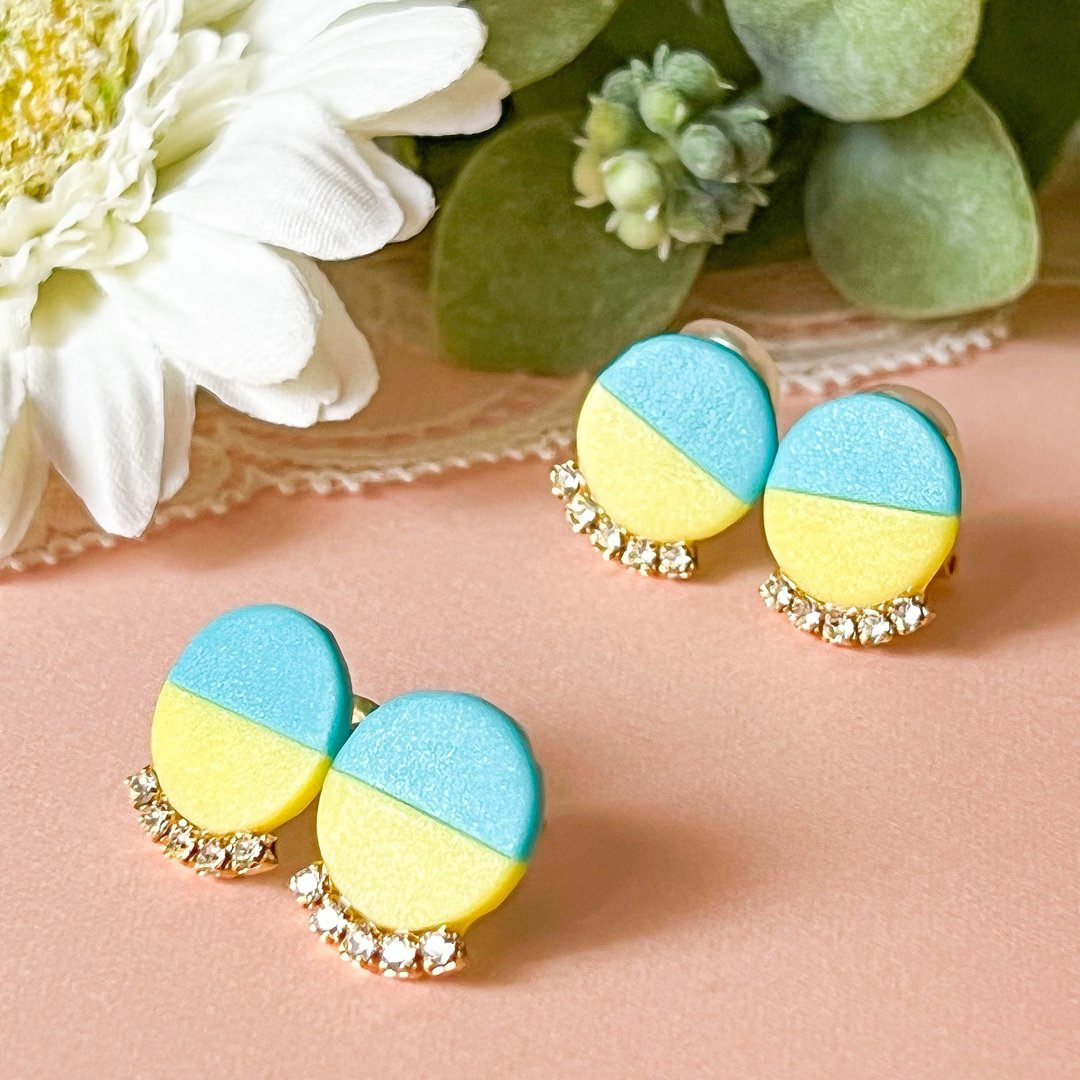 Circle Clip Clip-On Peace to Ukraine Charity Accessories Donate 30% Sales Metal Allergies - 耳环/耳夹 - 粘土 蓝色