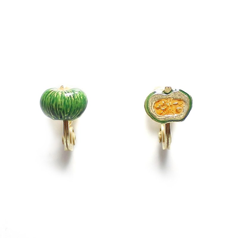 Pumpkin Earring EA108 Pumpkin Clip-On - 耳环/耳夹 - 其他金属 绿色