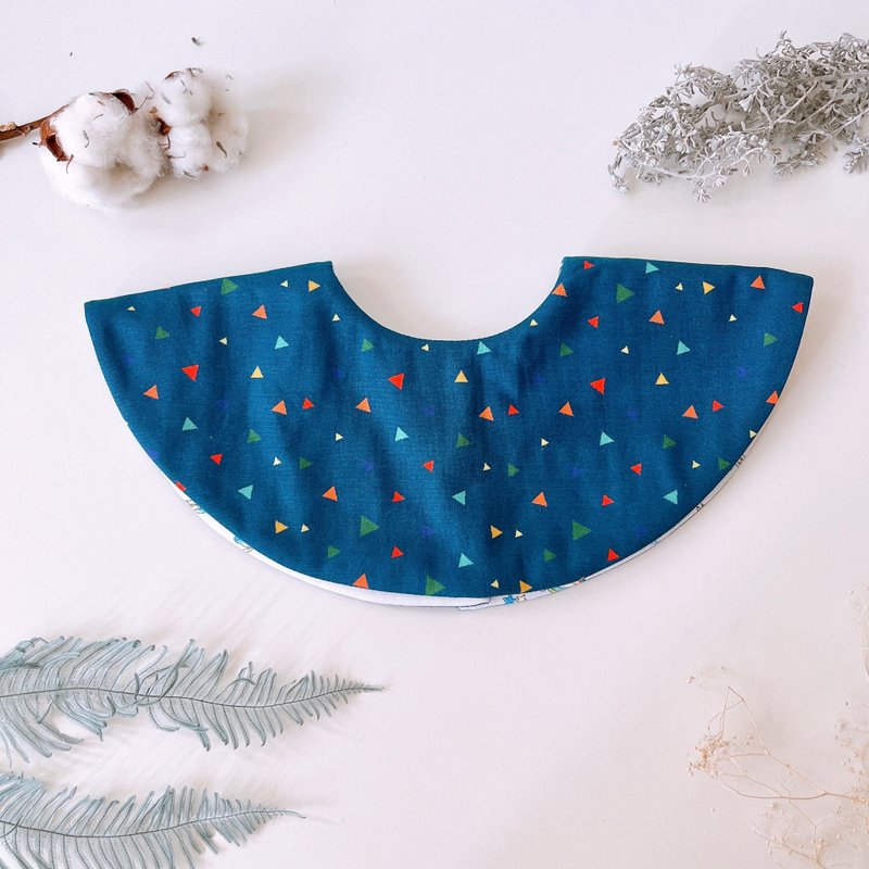 岛森家 / 双面360度贝果兜 / 三角形(蓝) - 围嘴/口水巾 - 棉．麻 蓝色