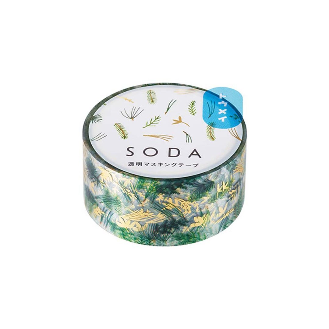 【KING JIM】HITOTOKI SODA 透明PET卷状胶带 箔押款 20MM 植物 - 贴纸 - 其他材质 多色