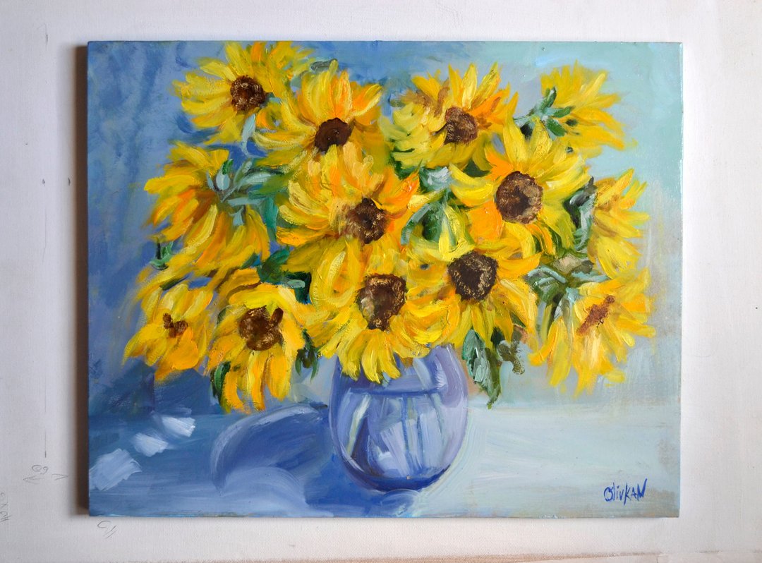 Sunflower Oil Painting Floral Artwork Flower Art - 海报/装饰画/版画 - 其他材质 黄色