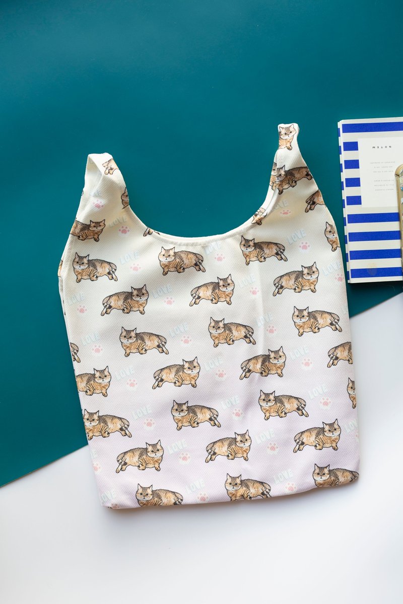 猫猫主题图案手提袋 躺着的波波 【 可定制 】 麻棉材质 - 手提包/手提袋 - 棉．麻 卡其色
