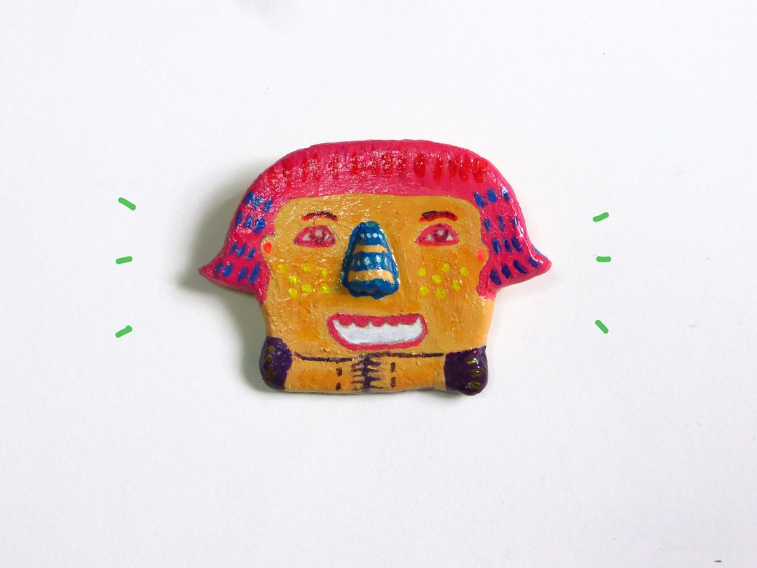 Quirky Brooch series 別針  - Little Miss Pinky Hair - 胸针 - 粘土 