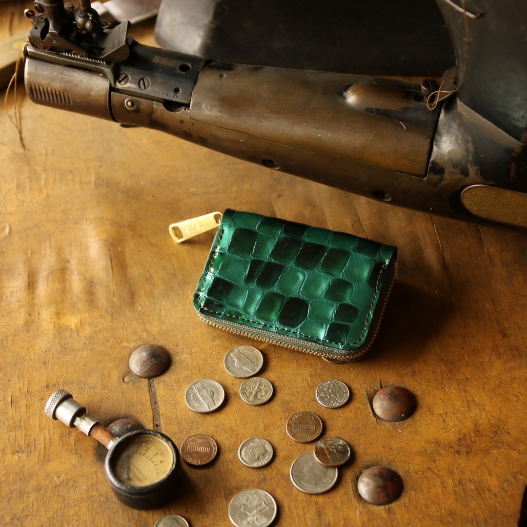 Made in Japan Cowhide Coin Purse Colored Stained Glass Made in JAPAN handmade leather wallet coincase - 零钱包 - 真皮 绿色