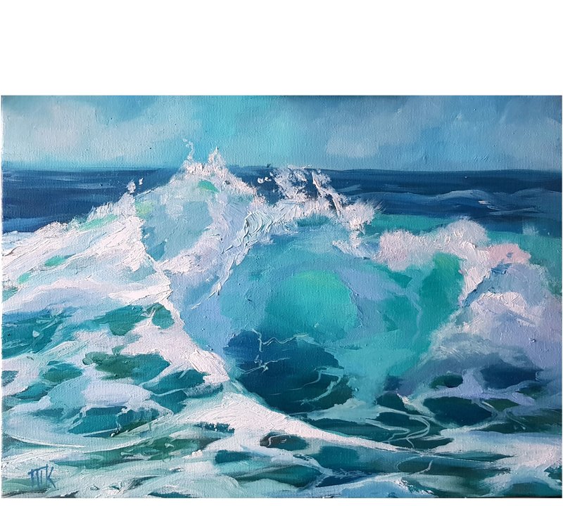 海浪绘画原创海洋艺术帆布油画海景艺术工艺油画 - 海报/装饰画/版画 - 其他材质 绿色
