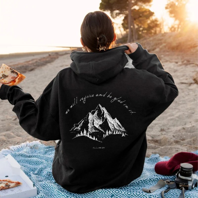 要高兴欢喜 诗篇 118:24 圣经金句 福音 连帽卫衣 长袖帽t - 中性连帽卫衣/T 恤 - 棉．麻 白色