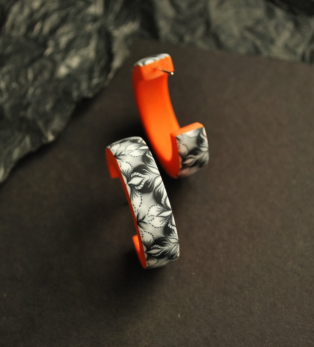 Handmade polymer clay rearrings, kaleidoscope earrings - 耳环/耳夹 - 粘土 橘色