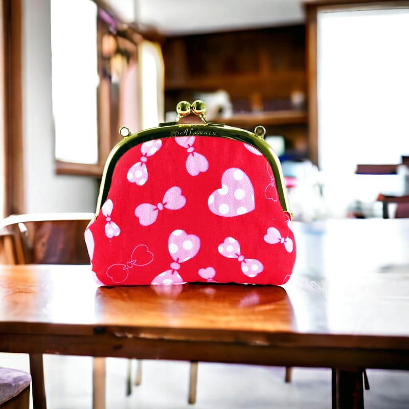 艾拉蔓手工圆框口金小废包-爱心蝴蝶结-红 - 零钱包 - 棉．麻 