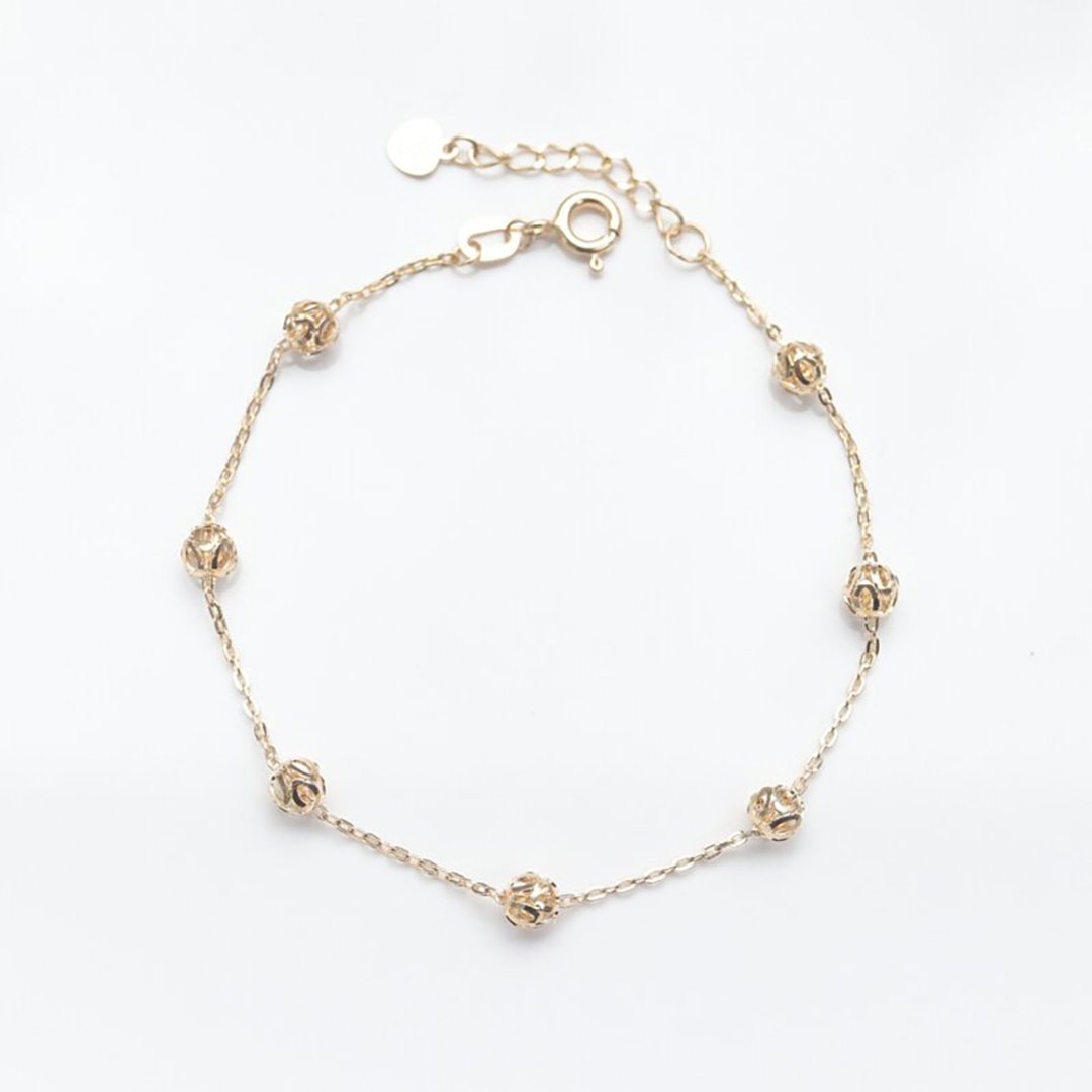 14K Rose Gold Ball Bracelet (Large) 雕刻金球手链(L) - 手链/手环 - 贵金属 金色