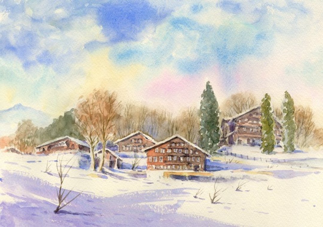 Watercolor Grindelwald's Winter - 海报/装饰画/版画 - 纸 粉红色